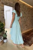Made in Italy Forget Me Knots Bardot Shirring Dress Sky /10 =